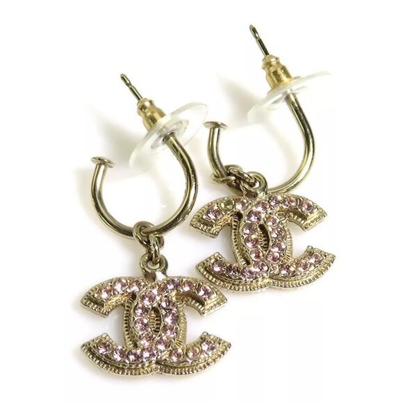 CHANEL Pierce Earrings Gold/Pink Metal/Rhinestone